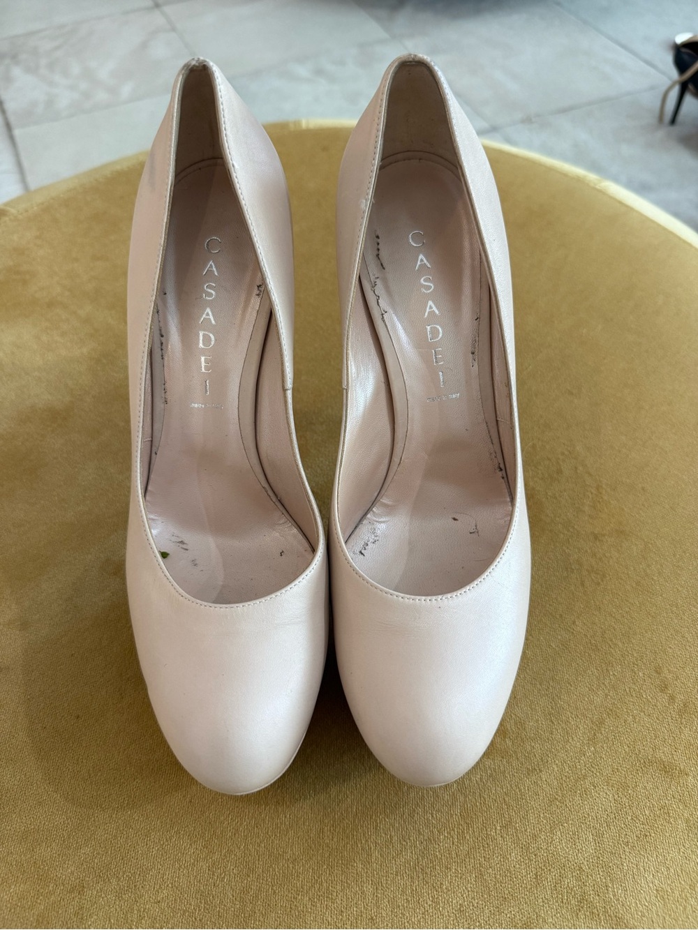 Casadei Blush Leather Round-Toe Pumps